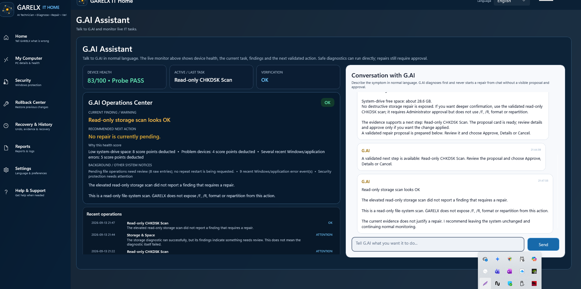 GARELX IT Home G.AI Assistant interface